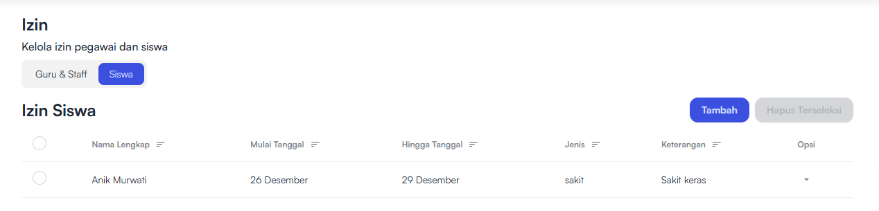 Halaman Presensi siswa