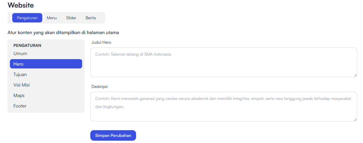 Halaman Pengaturan Hero