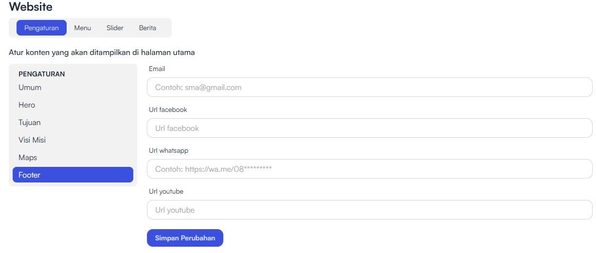 Halaman Pengaturan Footer